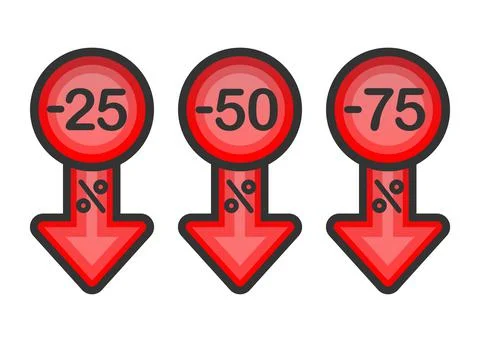 Three different drops in percent on white background. Rate interest. Vector i Stockillustratie