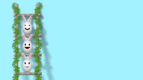Three different easter eggs in funny expression on wooden ladder covered wi.. Stock Illustration
