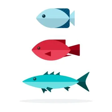 Three different fish species vector icon flat isolated. Stock Illustration