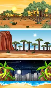 Three different forest horizontal scenes Ilustração Stock