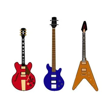 Three different guitars on a white background Stock Illustration