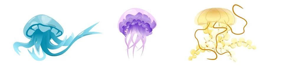 Three different jellyfish on a white background Ilustração Stock