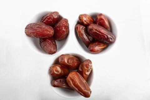 Three different kind of Dried dates (fruits of date palm) Stock Photos
