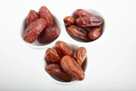 Three different kind of Dried dates (fruits of date palm) Stock Photos