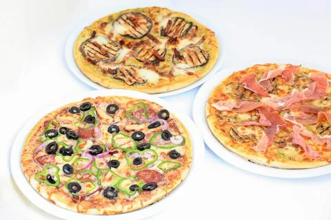 Three different kind of pizzas 스톡 사진