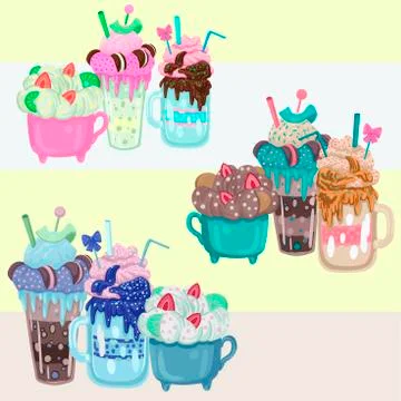 Three different milkshakes. Vector objects on a white background Stock Illustration