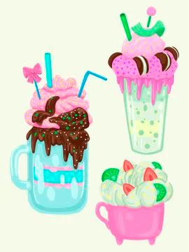 Three different milkshakes. Vector objects on white background Stock Illustration