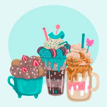 Three different milkshakes. Vector objects on a white background Stock Illustration