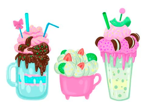 Three different milkshakes. Vector objects on a white background Stock Illustration