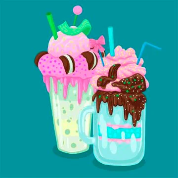 Three different milkshakes. Vector objects on a white background 스톡 일러스트