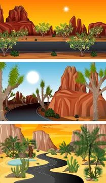 Three different nature horizontal scenes Ilustração Stock