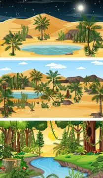 Three different nature horizontal scenes Ilustração Stock