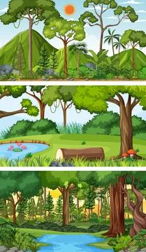 Three different nature horizontal scenes Ilustração Stock