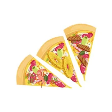 Three Different Pizza Slices Set Stock Illustration