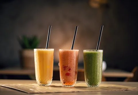 Three different refreshing smoothies Stock Photos