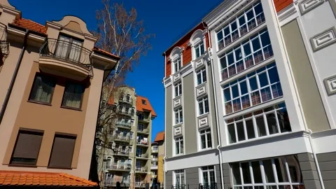 Three different residential buildings, different heights and styles Stock Footage 183477190