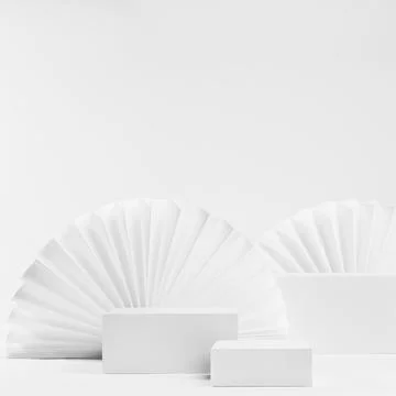 Three different size white rectangle podiums template with semicircle paper f Stock Photos