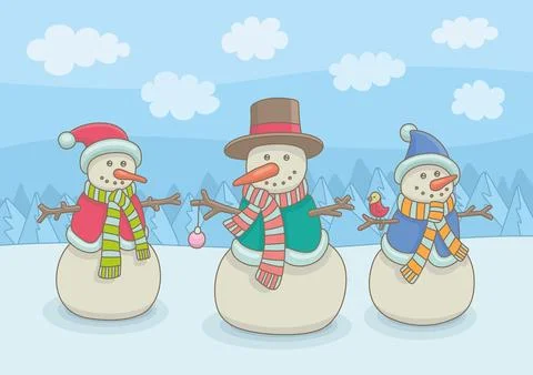 Three different snowmen Stock Illustration