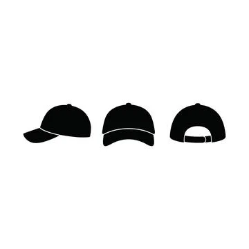 Three Different Styles of Baseball Caps Displayed in Black and White Vector.. Stock Illustration