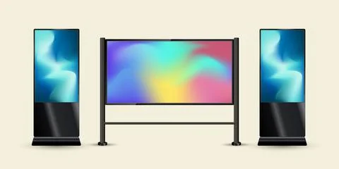 Three different styles of Large LED Screen Mock up with black realistic sta.. Stock Illustration