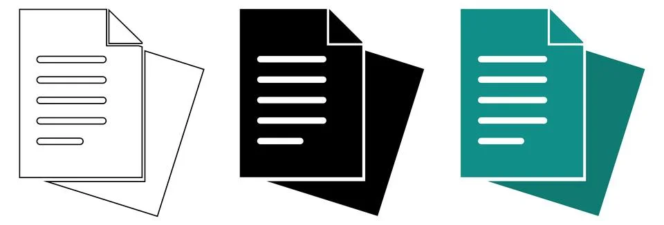 Three different styles of two overlapped document paper icons with text. 스톡 일러스트