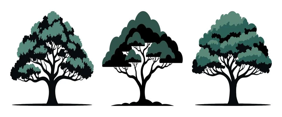 Three different tree silhouettes vector illustration Stock Illustration