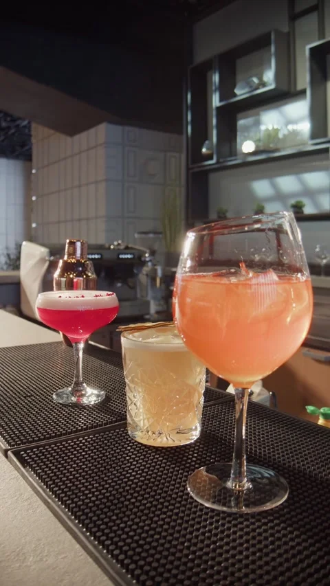 Three different types of blended cocktails in vibrant colors. Stock Footage 271200436