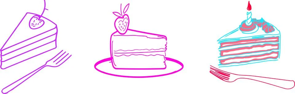 Three different types of cakes are shown, each with a different color and d.. Stock Illustration