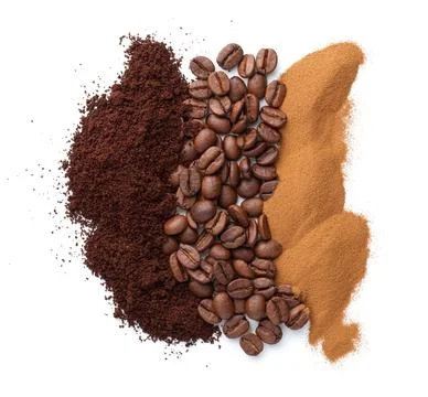 Three Different Types Of Coffee Isolated Stock Photos