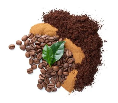 Three Different Types Of Coffee With Leaves Stock Photos