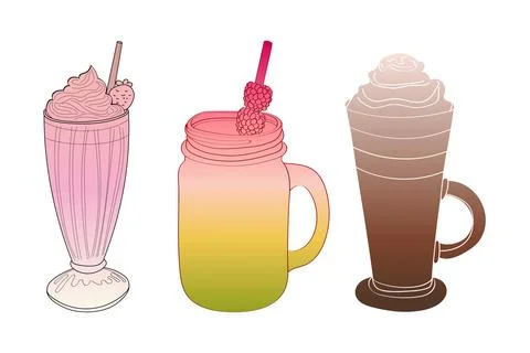Three different types of drinks in a row Stock Illustration