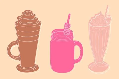 Three different types of drinks in a row Stock Illustration