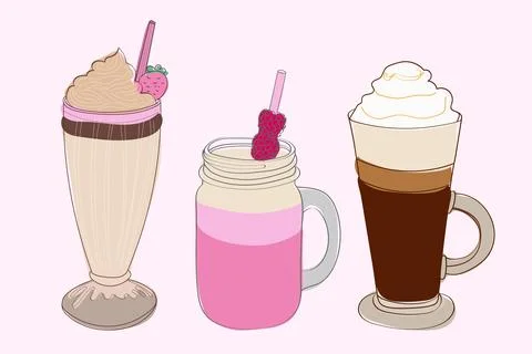 Three different types of drinks in a row Stock Illustration