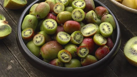 Three different types of kiwi fruit. Stock Footage 342348342