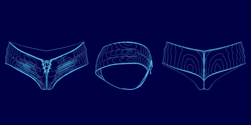 Three different types of panties are shown in a blue background. The panties are Stock Illustration