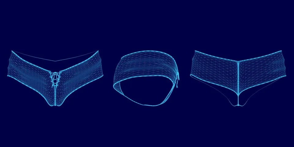 Three different types of panties are shown in a blue background. The panties are Stock Illustration