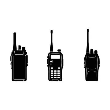 Three different types of walkie talkie radios shown in silhouette style for.. Stock Illustration