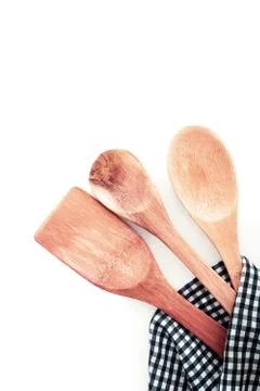 Three different types of wooden kitchen utensils Stock Photos