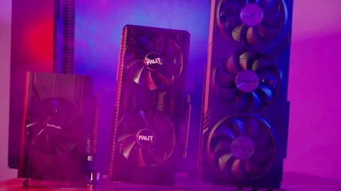 Three different video cards in order to upgrade. Evolution and improvement of Stock Footage 274816437