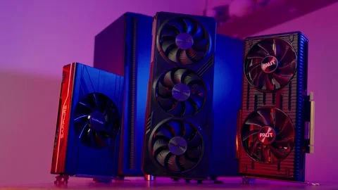 Three different video cards in order to upgrade. Evolution and improvement of Stock Footage 276334215