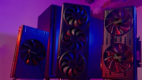 Three different video cards in order to upgrade. Evolution and improvement of Stock Footage 277300815