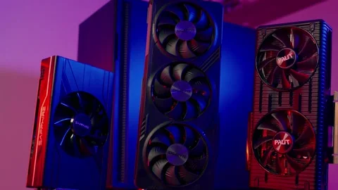 Three different video cards in order to upgrade. Evolution and improvement of Stock Footage 278190593