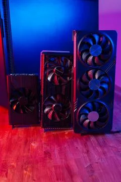Three different video cards in order to upgrade. Evolution and improvement of Stock Photos