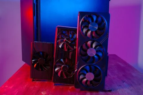 Three different video cards in order to upgrade. Evolution and improvement of 스톡 사진