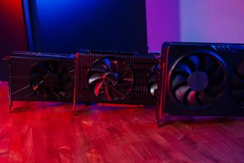 Three different video cards in order to upgrade. Evolution and improvement of Stock Photos