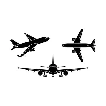 Three Different Views of Modern Passenger Airplanes in Silhouette Design fo.. Stock Illustration