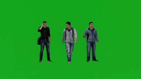 Three different young students on green screen going to class in 3D Stock Footage 208080656