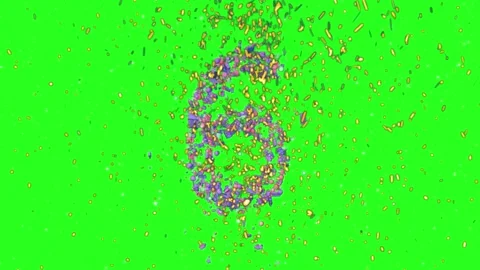Three digit six symbols floating with colorful confetti particles on bright Vídeo Stock 344238442