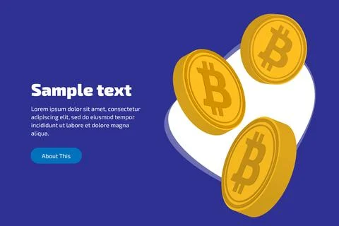 Three digital virtual cryptocurrency bitcoin gold coins on abstract white spot Stock Illustration