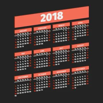 Three dimensional 2018 year calendar Stock Illustration